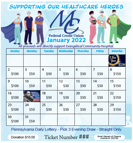 Example January 2022 Lottery Calendar